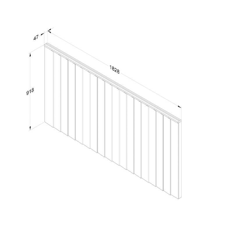 Forest 6' x 3' Brown Pressure Treated Vertical Closeboard Fence Panel (1.83m x 0.92m) Technical Drawing