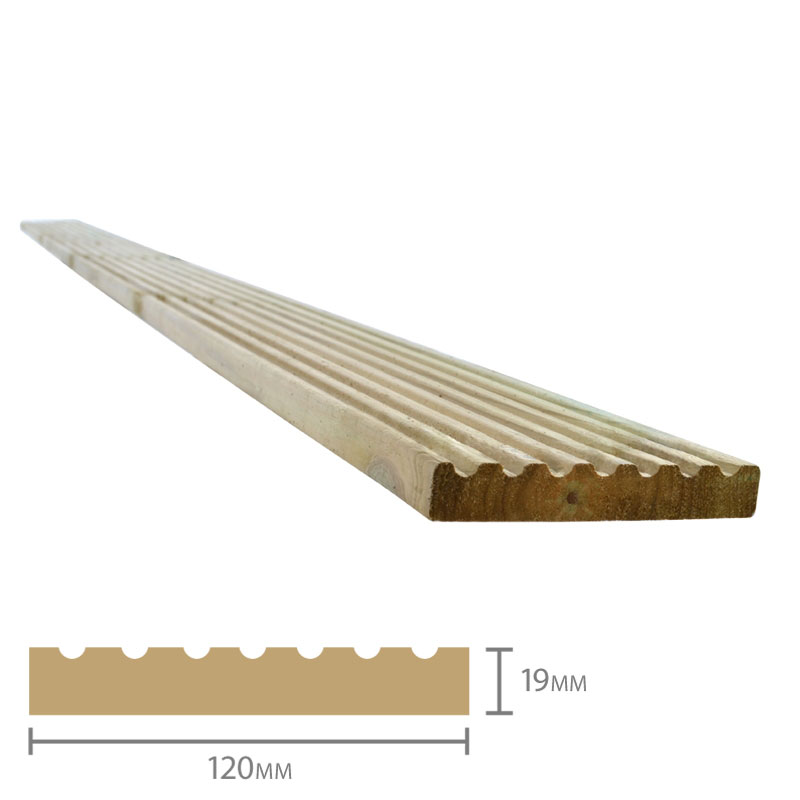 Product photograph of Forest Treated Softwood Value Deck Board 19mm X 120mm X 2 4m Pack Of 10 from Buy Sheds Direct