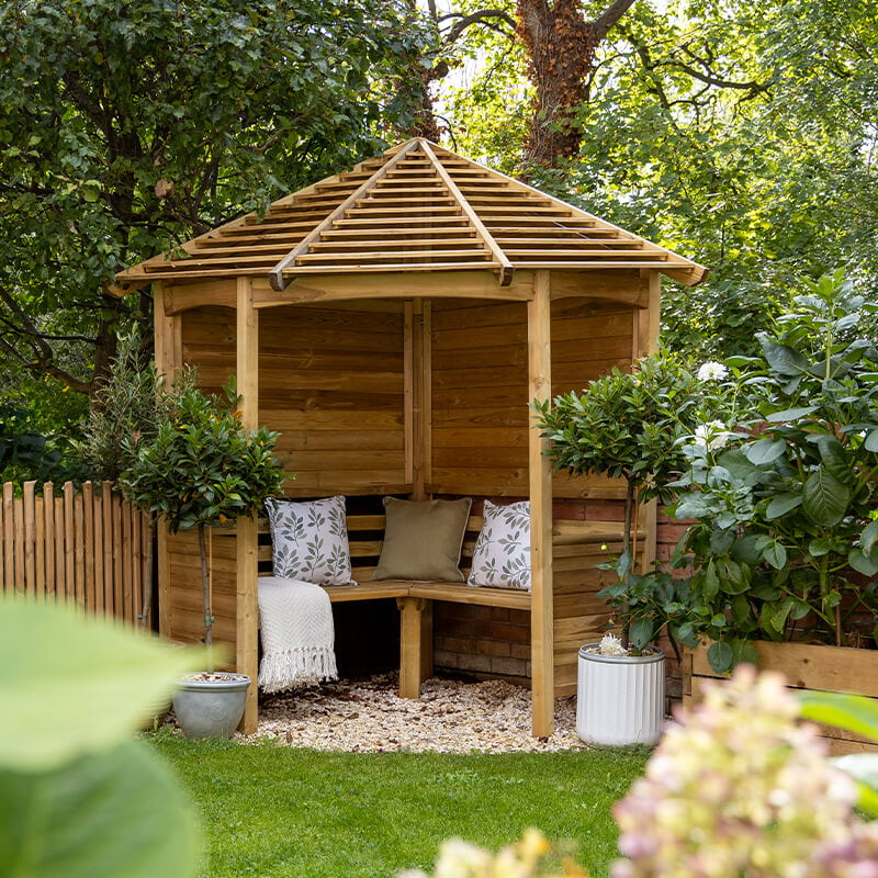 Product photograph of Forest Venetian Corner Garden Arbour Seat 8 X5 from Buy Sheds Direct