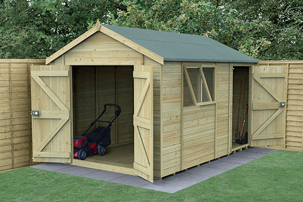 12 x 8 Forest Timberdale Tongue & Groove Pressure Treated Double Door Combination Apex Shed