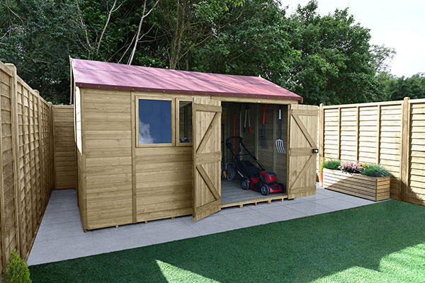 12 x 8 Forest Premium Tongue & Groove Pressure Treated Double Door Reverse Apex Shed