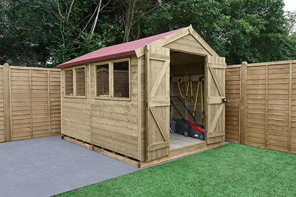 10' x 8' Forest Tongue & Groove Apex Pressure Treated Wooden Double Door Shed