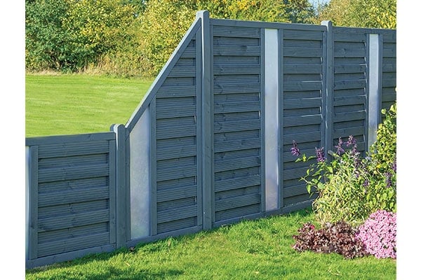 Rowlinson Palermo Grey Fence Panels, with solid infills, and of various heights