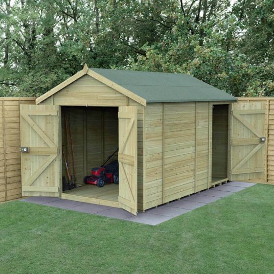 12' x 8' Forest Timberdale Tongue & Groove Pressure Treated Double Door Combination Apex Shed