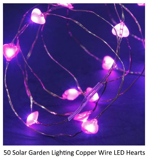 50 Solar Garden Lighting Copper Wire LED Hearts