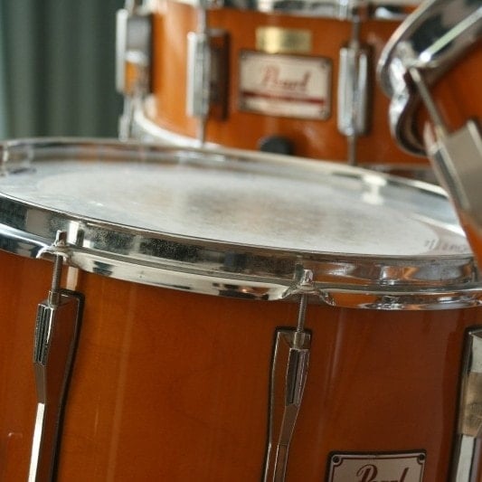 a close up of brown drums