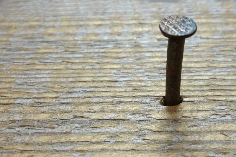 An Old Rusty Nail sticking out of a wooden board - Just one of the pitfalls to prepare for when dismantling your shed