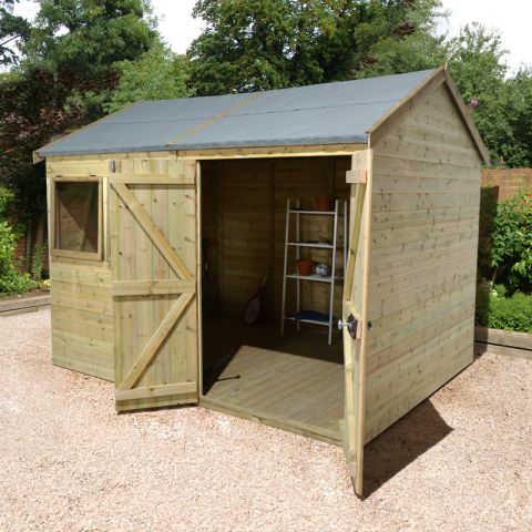 a double door reverse apex wooden shed