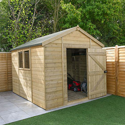 a premium wooden shed with 2 windows