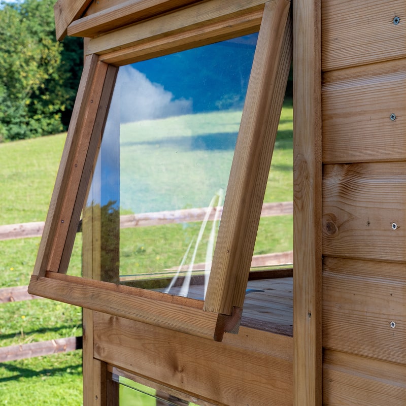 an open PET window on the 8x6 Forest Shiplap Potting Shed