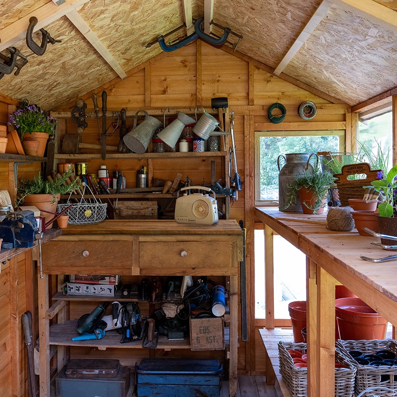 Inside the 8x6 Forest Shiplap Potting Shed