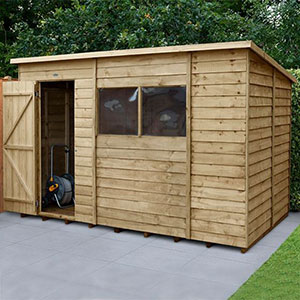 a 10x6 pressure-treated wooden shed with pent roof