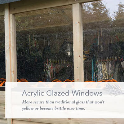 acrylic windows on a wooden garden shed