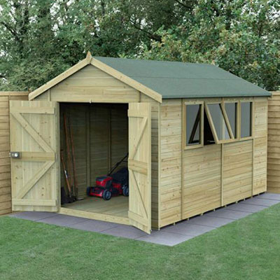 a 12x8 tongue and groove shed, with double doors and 4 windows
