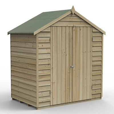 a 6x4 modular wooden shed with double doors