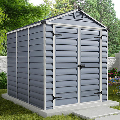 a 6x8 grey plastic shed
