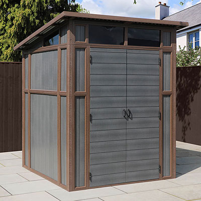 a 7x7 grey composite plastic shed