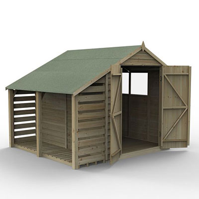 an 8x6 wooden shed with lean to