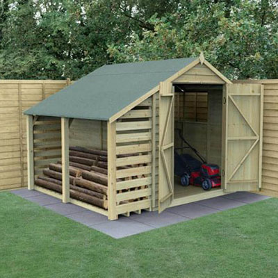 an 8x6 modular wooden shed with lean to