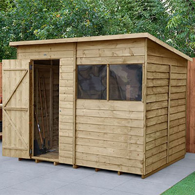 an 8x6 modular pent shed with 2 windows