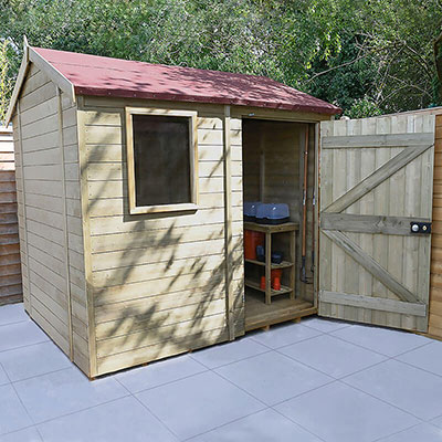 an 8x6 reverse apex wooden shed