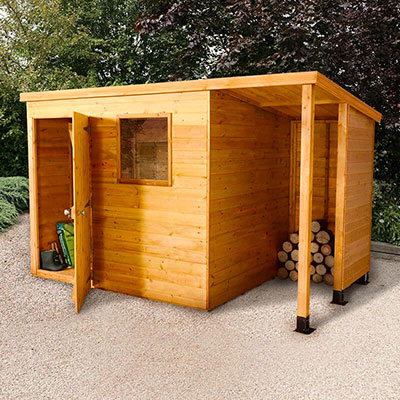 6' x 8' Shed Republic Ultimate Heavy-Duty Shed - Single Door on Left with 3' Logstore on Right