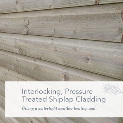 a wooden shed's interlocking, pressure-treated shiplap cladding
