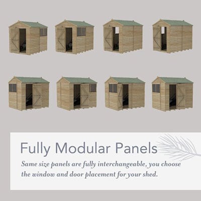 images showing the choice of door and window positions on a modular shed