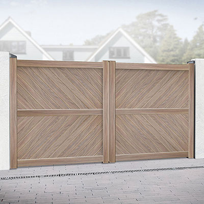 Readymade Gates Barnstaple Premium Aluminium Driveway Double Gates in Wood Effect