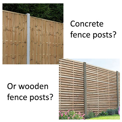 An Image reading: 'Concrete Fence Posts? Or wooden fence posts?'