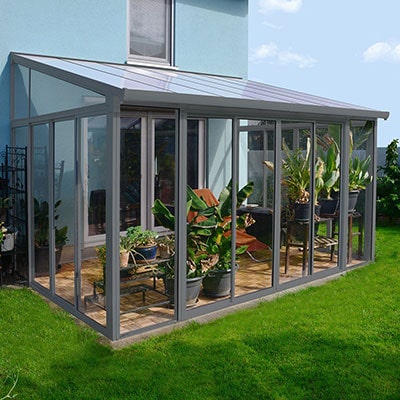 10x14 Palram Canopia SanRemo Grey Lean-To Conservatory