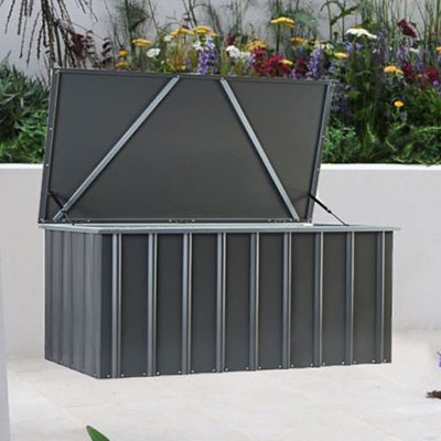 a 5x3 grey metal garden cushion storage box