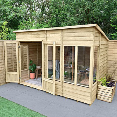 a 10x6 modular summerhouse with double doors and extensive glazing