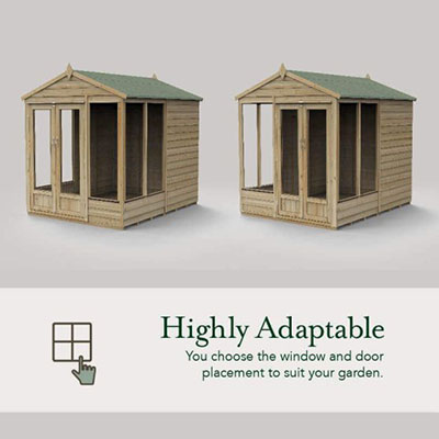 an image with written content showing a highly adaptable summerhouse