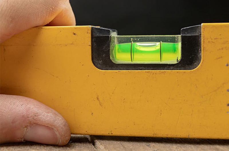 spirit level showing a level surface
