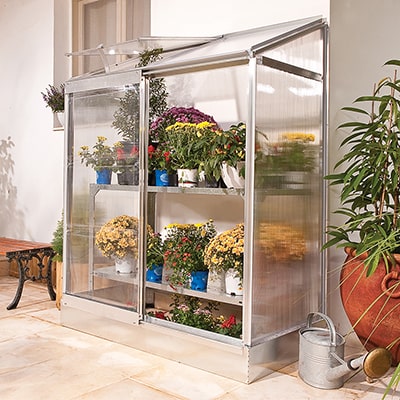 Palram 4x2 Silver Lean to Greenhouse full of plants