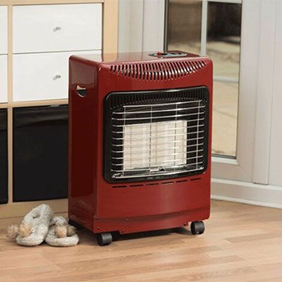 a small, red, portable summer house heater