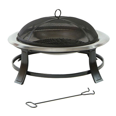 A stainless-steel fire bowl