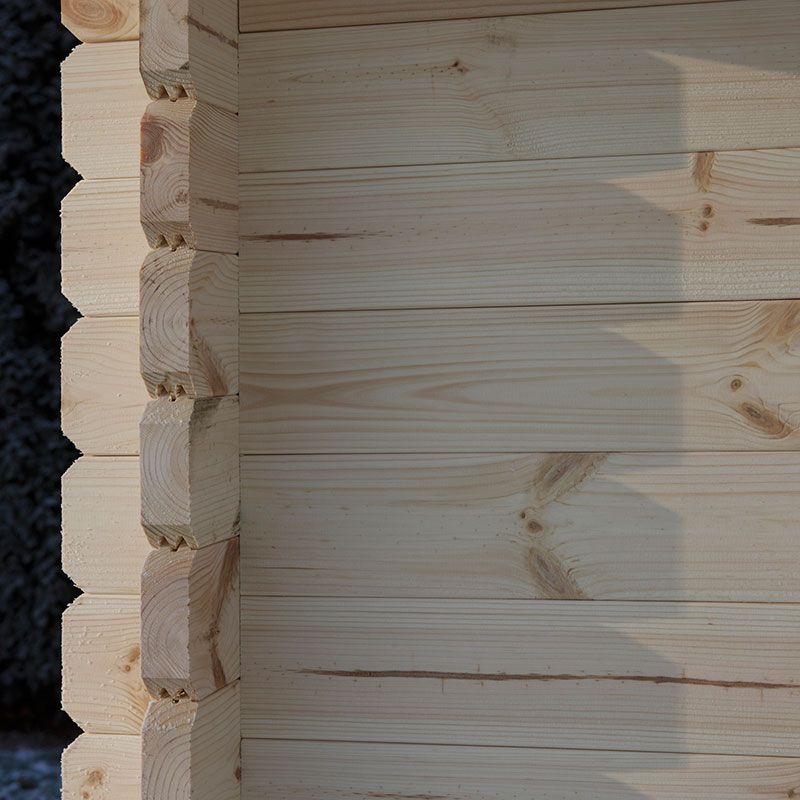 log cabin cladding intersection close up