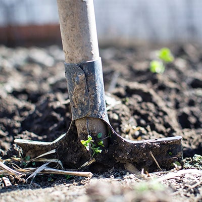 a spade digging into soil